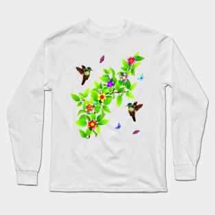 Cute Hummingbirds and Butterflies Long Sleeve T-Shirt